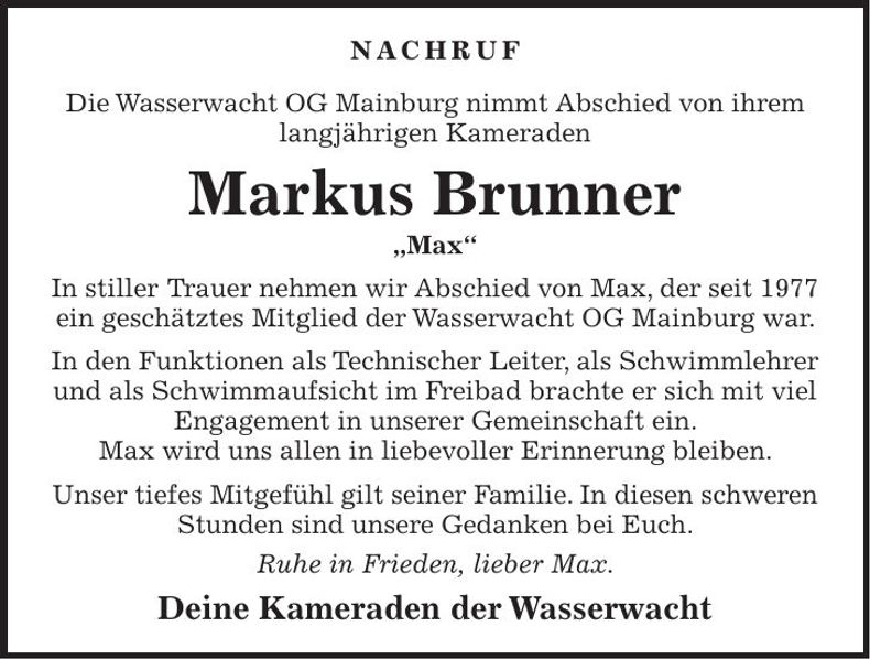 Traueranzeige Max Brunner