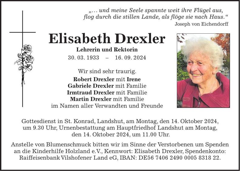 Traueranzeige Elisabeth Drexler
