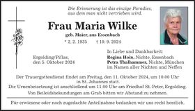 Traueranzeige Maria Wilke