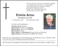 Traueranzeige Erwin Jeras