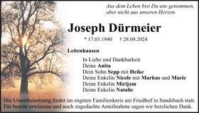 Traueranzeige Joseph Dürmeier