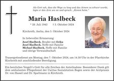 Traueranzeige Maria Haslbeck