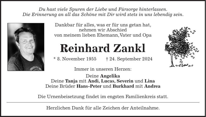Traueranzeige Reinhard Zankl