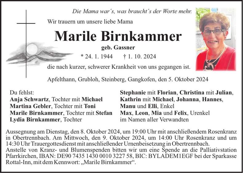 Traueranzeige Marile Birnkammer