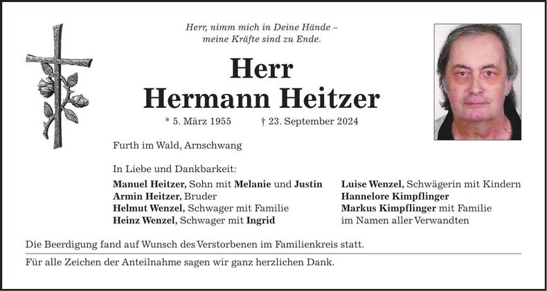 Traueranzeige Hermann Heitzer