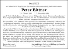 Traueranzeige Peter Bittner