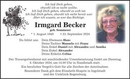 Traueranzeige Irmgard Becker