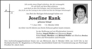 Traueranzeige Josefine Rank