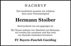 Traueranzeige Hermann Stoiber