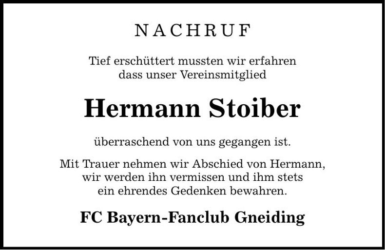 Traueranzeige Hermann Stoiber