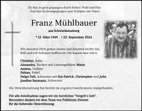 Traueranzeige Franz Mühlbauer