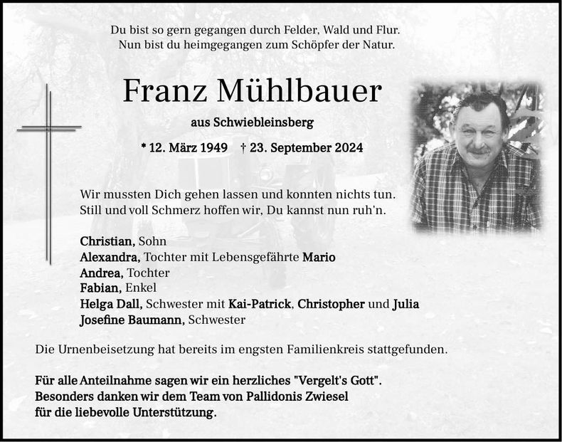 Traueranzeige Franz Mühlbauer