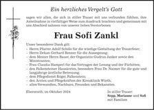 Traueranzeige Sofi Zankl