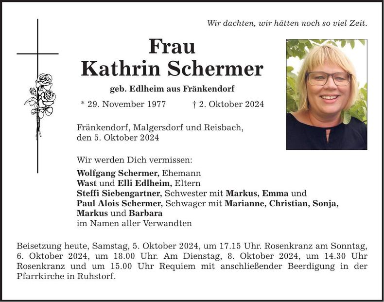 Traueranzeige Kathrin Schermer