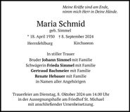 Traueranzeige Maria Schmid