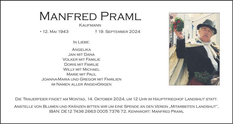 Traueranzeige Manfred Praml