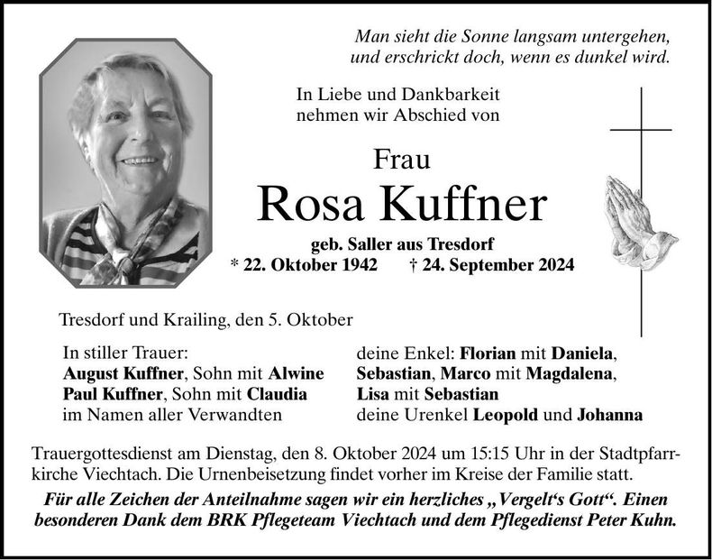 Traueranzeige Rosa Kuffner