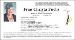 Traueranzeige Christa Fuchs