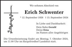 Traueranzeige Erich Schwenter