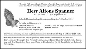 Traueranzeige Alfons Spanner