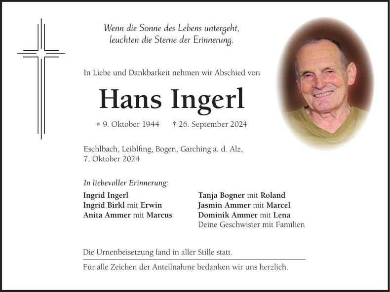Traueranzeige Hans Ingerl