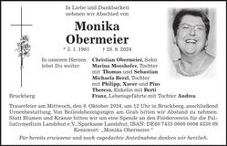 Traueranzeige Monika Obermeier