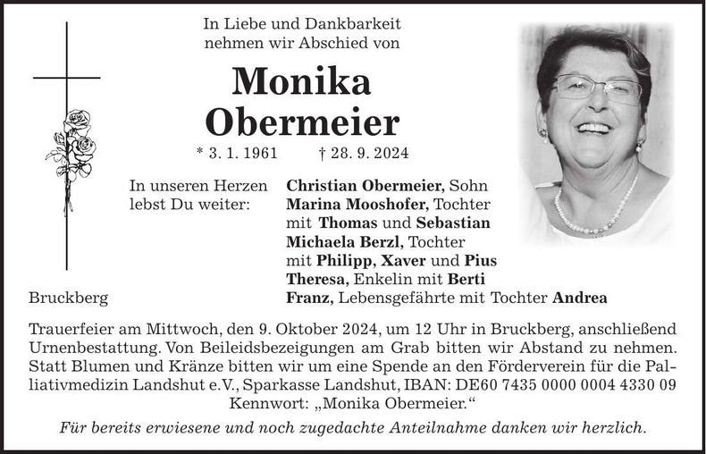 Traueranzeige Monika Obermeier