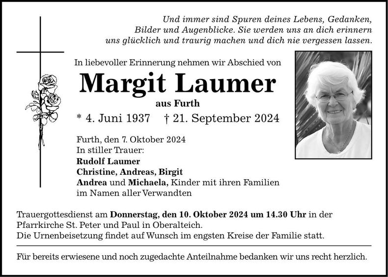 Traueranzeige Margit Laumer