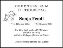 Traueranzeige Sonja Fendl