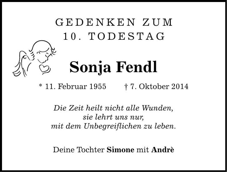 Traueranzeige Sonja Fendl