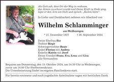 Traueranzeige Wilhelm Schlamminger