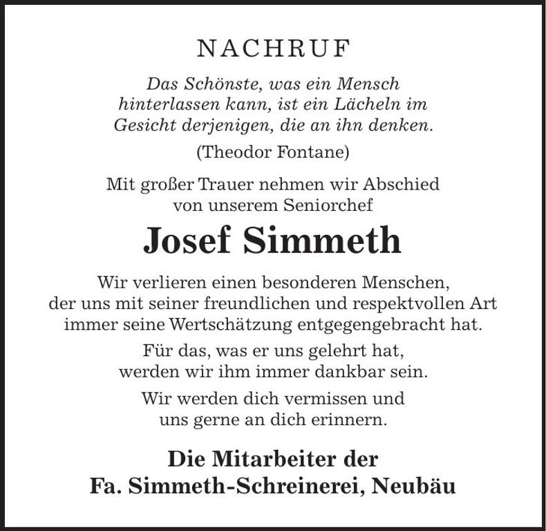 Traueranzeige Josef Simmeth