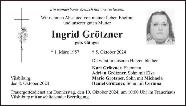 Traueranzeige Ingrid Grötzner