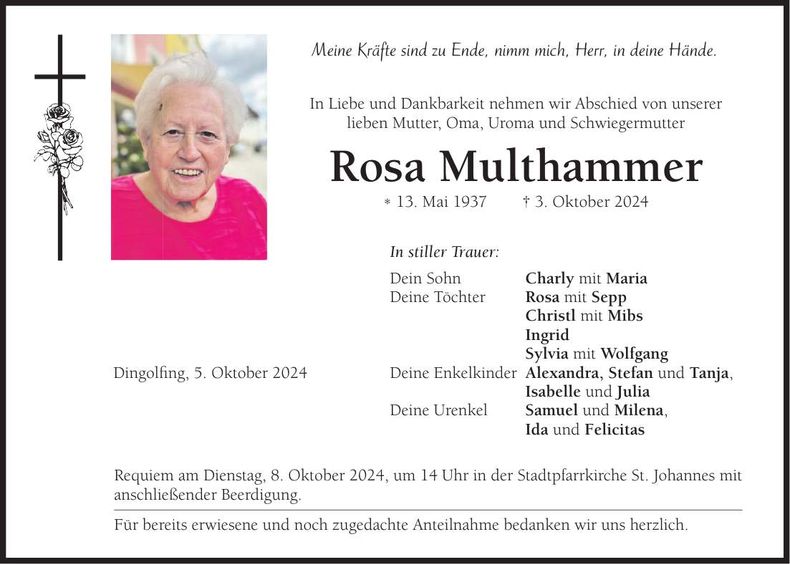 Traueranzeige Rosa Multhammer