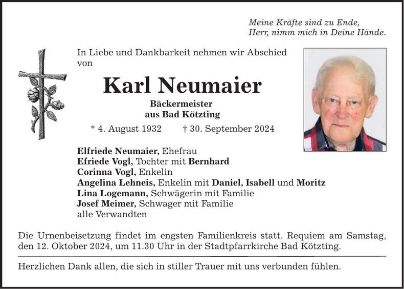 Traueranzeige Karl Neumaier