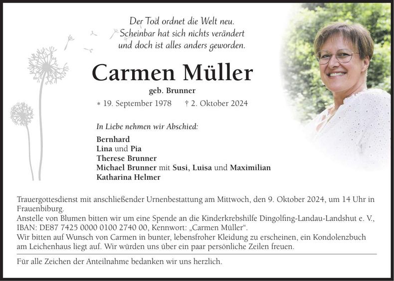 Traueranzeige Carmen Müller
