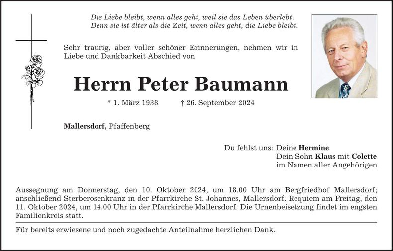 Traueranzeige Peter Baumann