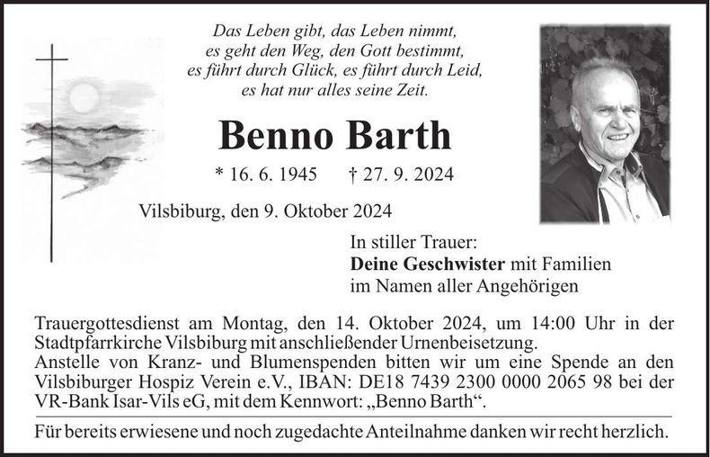 Traueranzeige Benno Barth