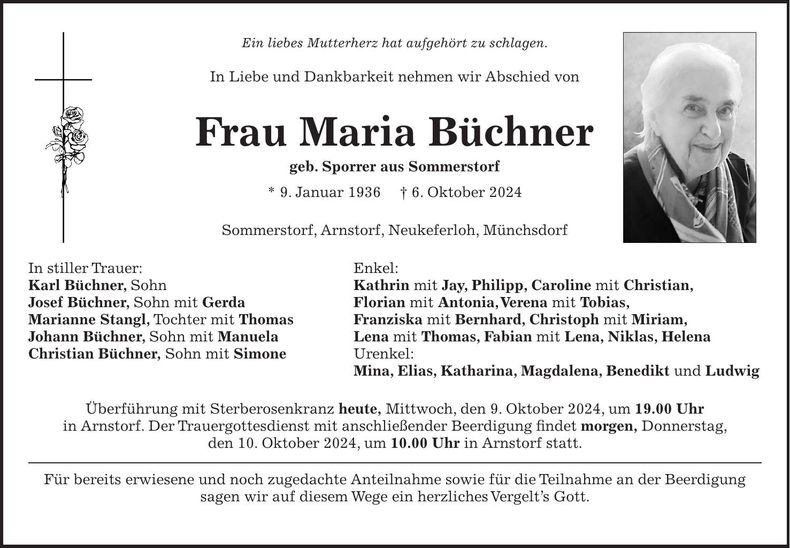 Traueranzeige Maria Büchner