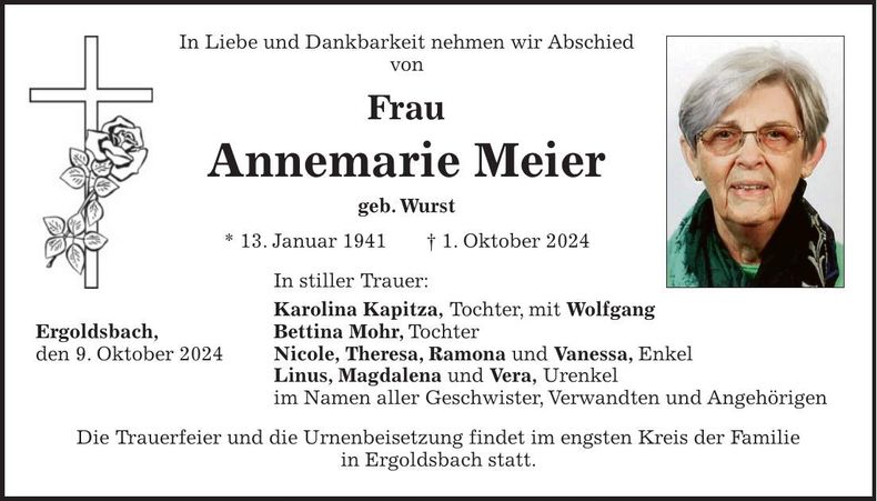 Traueranzeige Annemarie Meier