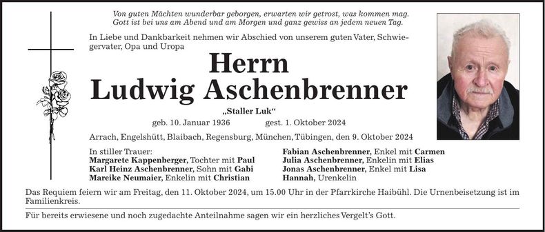 Traueranzeige Ludwig Aschenbrenner