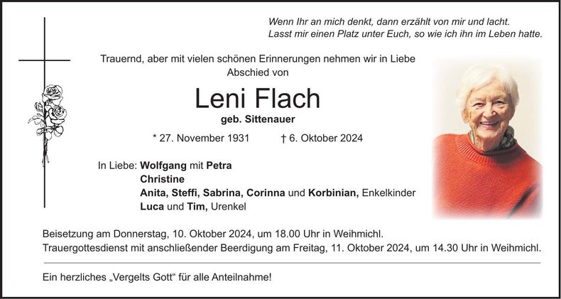 Traueranzeige Leni Flach