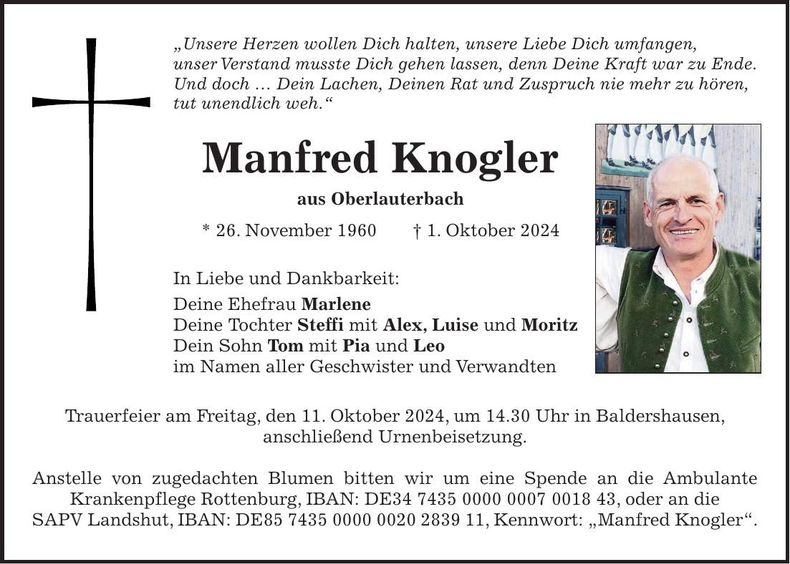 Traueranzeige Manfred Knogler