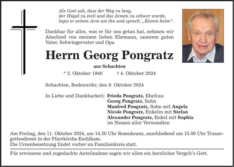 Traueranzeige Georg Pongratz