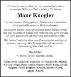 Traueranzeige Mane Knogler