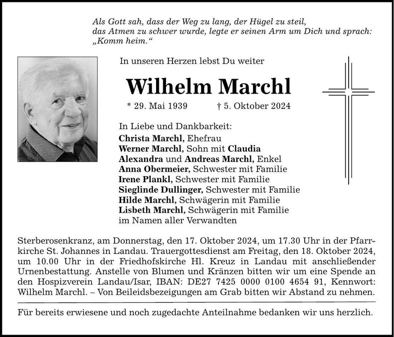 Traueranzeige Wilhelm Marchl