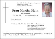 Traueranzeige Martha Hain