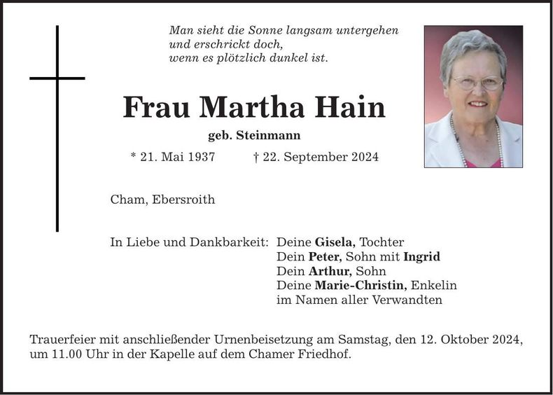 Traueranzeige Martha Hain