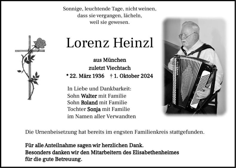 Traueranzeige Lorenz Heinzl