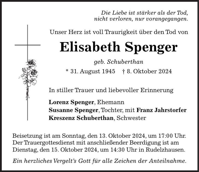 Traueranzeige Elisabeth Spenger